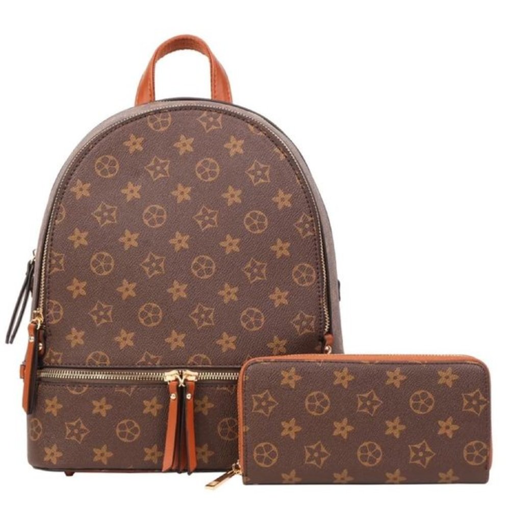 Monogram double zip backpack set